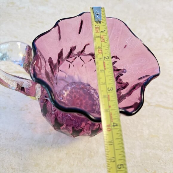 Victoria Hand Blown Cranberry Glass Pitcher W/Clear Handle & Finished Bottom - Picture 9 of 10